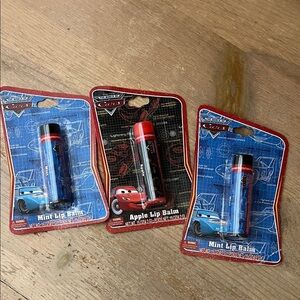 Disney Pixar CARS Lip Balm Lot of 3 Single Packs Mint & Apple New Sealed